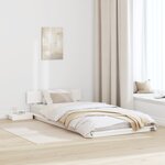 vidaXL Cadre de Lit au Sol avec Tables de Chevet Blanches 90x190cm Bois Massif