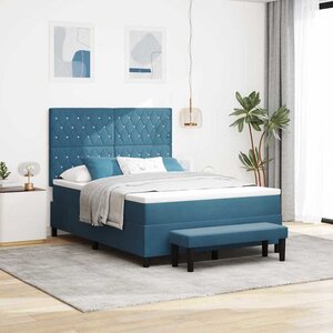 vidaXL Lit à ressorts avec matelas Bleu foncé 140 x 190 cm Velours