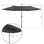 Parasol de jardin XXL parasol grande taille 4 6L x 2 7l x 2 4H m ouverture fermeture manivelle acier polyester haute densité gris