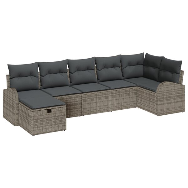 Ensemble de Canapé de Jardin 7 pièces avec Coussins Gris Rattan Poly