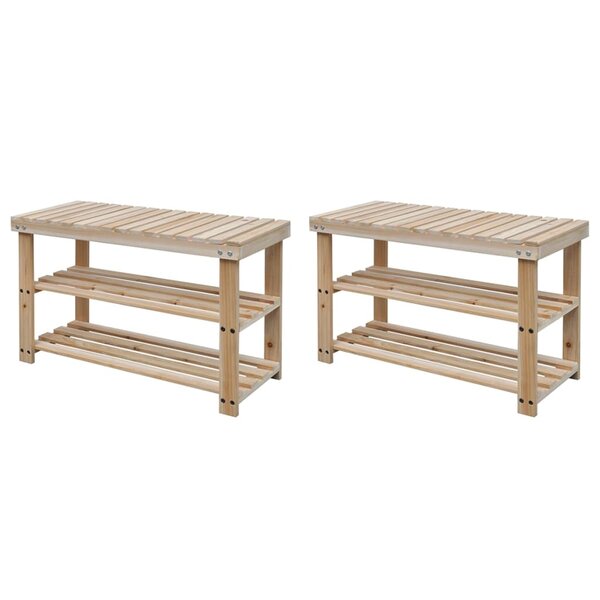 vidaXL Étagère à chaussures 2 en 1 avec dessus banc 2 Pièces Bois massif
