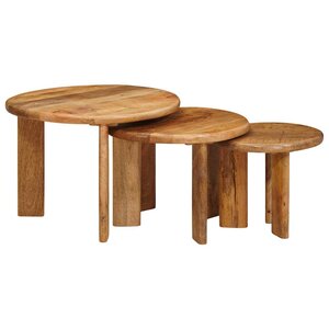 vidaXL Tables basses gigognes 3 Pièces Marron Bois de mangue massif