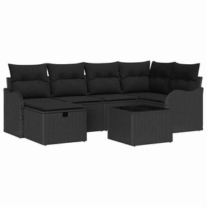 vidaXL Ensemble de canapé de jardin avec coussin 7 Pièces Noir Poly rotin