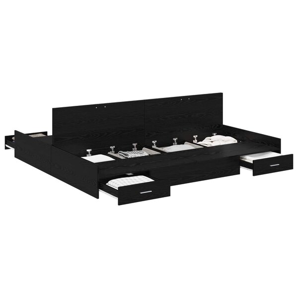 vidaXL Cadre de lit avec rangement avec tiroir Chêne noir 200 x 200 cm
