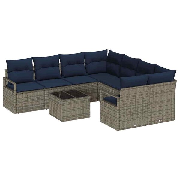 vidaXL Ensemble de Canapés avec coussin 9 Pièces Gris et marine polyrotin