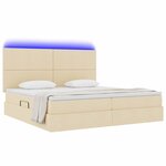 vidaXL Lit de rangement LED avec matelas Crème 200 x 200 cm Tissu