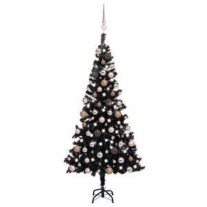 vidaXL Arbre de Noël artificiel pré-éclairé et boules noir 120 cm PVC