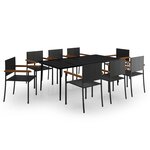 vidaXL Ensemble de salle à manger de jardin 9 Pièces Noir