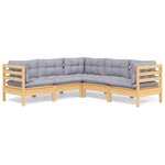 vidaXL Salon de jardin 5 Pièces avec coussins gris bois de pin massif