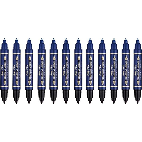 Marqueur permanent Pen  double pointe  bleu x 12 PENTEL