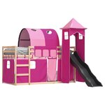 vidaXL Lit superposé avec toboggan et rideaux rose 90x190 cm