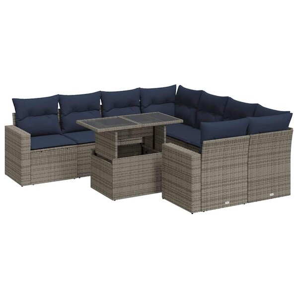 vidaXL Salon de jardin avec coussins 9 Pièces gris résine tressée acacia