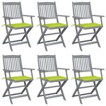 vidaXL Chaises pliables d'extérieur lot de 6 et coussins Bois d'acacia