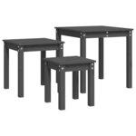 vidaXL Tables gigognes 3 Pièces Gris Bois de pin massif
