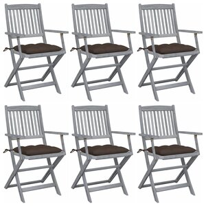 vidaXL Chaises pliables d'extérieur lot de 6 et coussins Bois d'acacia