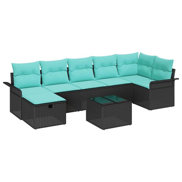 vidaXL Ensemble de canapé de jardin 8 Pièces Noir et turquoise polyrotin