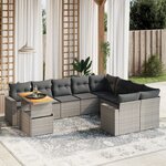 vidaXL Salon de jardin avec coussins 10 Pièces gris résine tressée