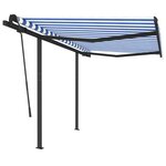 vidaXL Auvent manuel rétractable avec poteaux 3 5x2 5 m Bleu et blanc