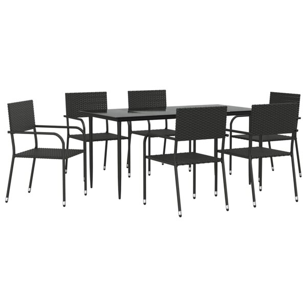 vidaXL Ensemble à manger de jardin 7 Pièces noir résine tressée et acier
