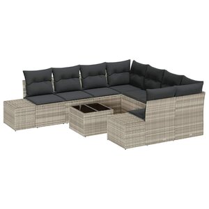 vidaXL Ensemble de canapé de jardin 9 Pièces Gris clair Poly rotin