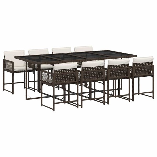 vidaXL Ensemble à manger de jardin et coussins 9 Pièces marron poly rotin