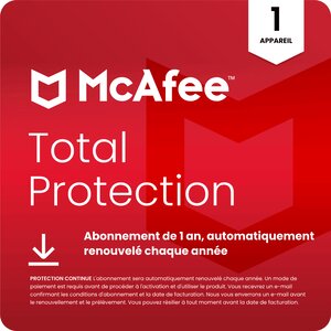 McAfee Total Protection - 1 appareil - Abonnement 1 an - Renouvelé automatiquement chaque année