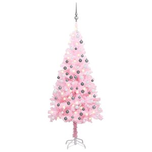 vidaXL Arbre de Noël artificiel pré-éclairé et boules rose 150 cm PVC