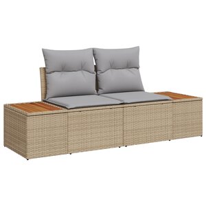 Sofa de jardin 2 places avec rangement et coussins beige en poly rotin