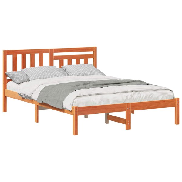 vidaXL Cadre de lit avec tête de lit Brun cire 120 x 190 cm Pin massif