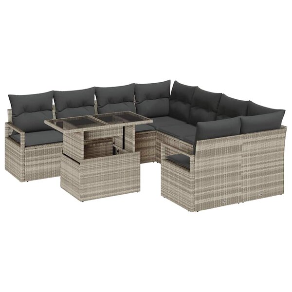 vidaXL Ensemble de canapé de jardin 9 Pièces Gris clair Poly rotin