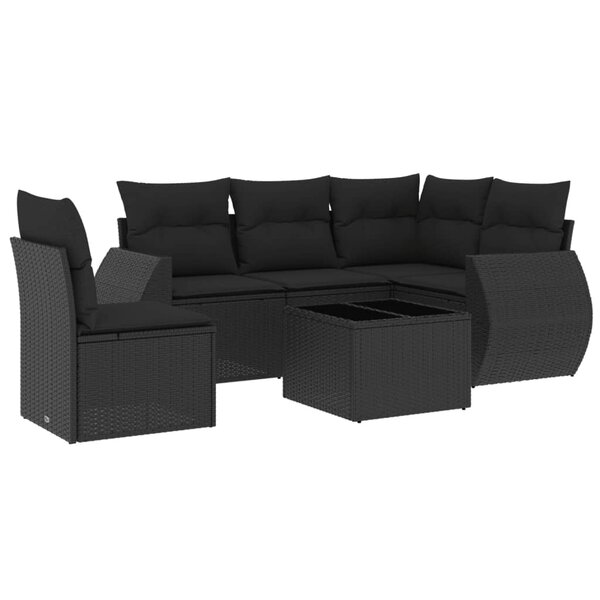vidaXL Salon de jardin 6 Pièces avec coussins noir résine tressée
