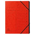 Trieur Agrafé Avec Élastiques Intérieur Noir 12 Compartiments - A4 - Rouge - X 10 - Exacompta