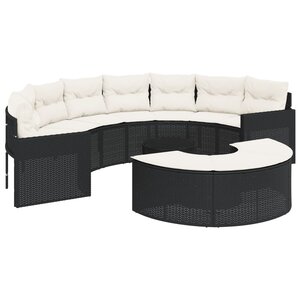 vidaXL Salon de jardin 3 Pièces demi-rond noir résine tressée