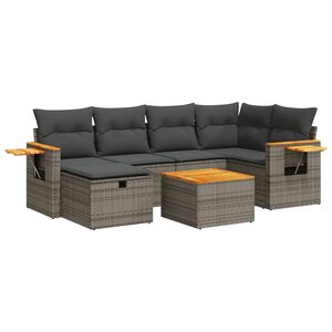 vidaXL Salon de jardin avec coussins 7 Pièces gris résine tressée