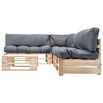 vidaXL Salon de jardin palette 4 Pièces avec coussins gris bois
