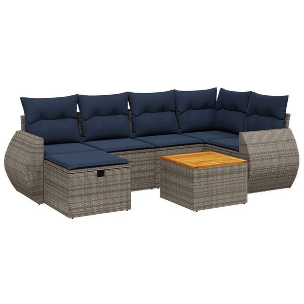 vidaXL Salon de jardin 7 Pièces avec coussins gris résine tressée