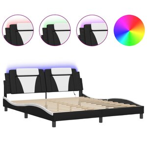vidaXL Cadre de lit avec lumières LED noir blanc 180x200 cm similicuir