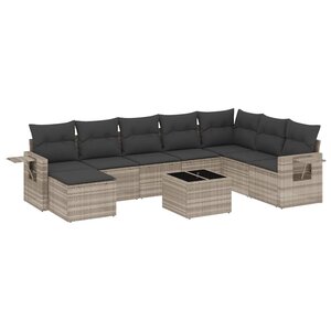 vidaXL Salon de jardin 9 Pièces avec coussins gris clair résine tressée