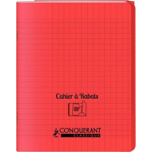 Cahier 96 pages seyès 90 g avec couverture polypropylène rouge 3 rabats  format 17 x 22 cm CONQUERANT