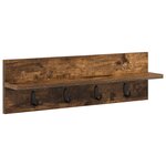 vidaXL Porte-manteau mural avec étagère Montage mural Chêne fumé 60 x 10.5 x 18 cm