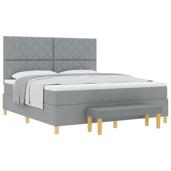 vidaXL Lit à Ressorts Box avec Matelas et Banc Gris clair 180x200 cm Tissu