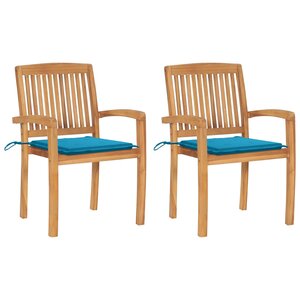 vidaXL Chaises de jardin lot de 2 et coussins bleu Bois de teck massif
