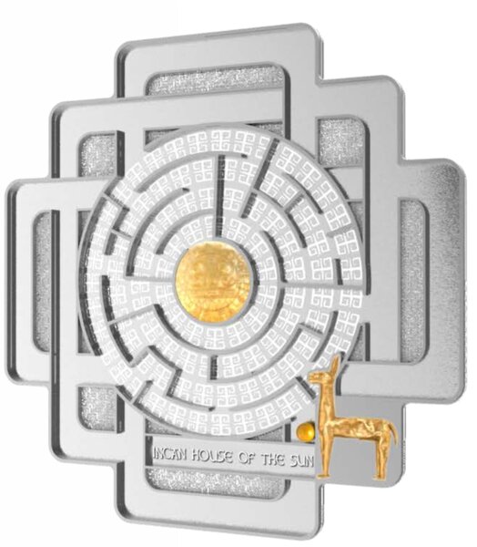 INCAN HOUSE OF THE SUN Maze Argent Coin 4 Dollars Solomon Islands 2022