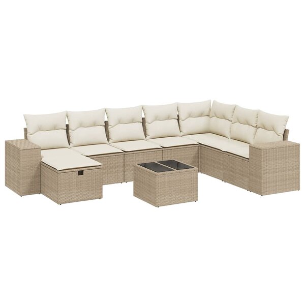 vidaXL Salon de jardin avec coussins 9 Pièces beige résine tressée