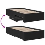vidaXL Cadre de lit avec tiroirs noir 90x190 cm bois d'ingénierie