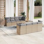 vidaXL Salon de jardin avec coussins 9 Pièces beige résine tressée