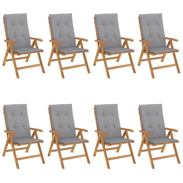vidaXL Chaises de jardin inclinables et coussins lot de 8 teck solide