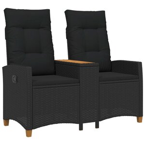 vidaXL Banc inclinable avec table 2 -Seater 126 x 65 x 112 cm Noir