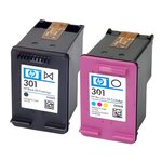 Pack de 2 cartouches d'encre authentiques HP 301 Noir et couleurs - programme SECOND