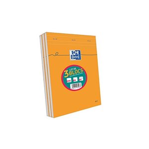 Lot de 3 Bloc-notes Orange A4 Quadrillé 5x5 80 feuilles 80g OXFORD